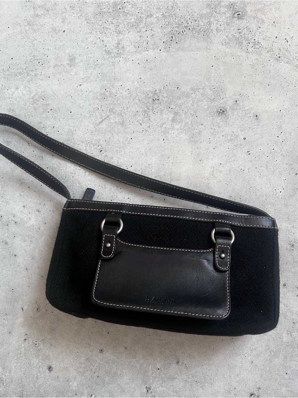 Ralph Lauren Black Leather & Wool Shoulder Bag NWOT